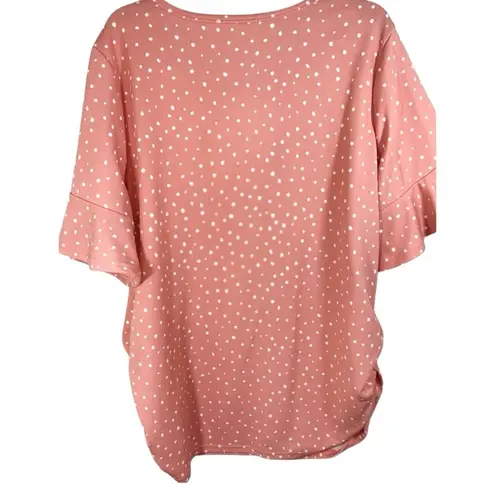 Madison & Hudson Women’s 3X Polka Dot Blouse Ruffle Short Flutter Sleeve Top Pink