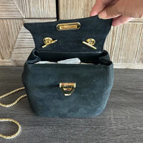 Vintage Frenchie of California Black Suede Bag / Purse Gold Chain