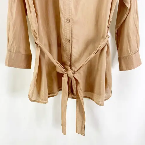 Daisy Fuentes Brown Tie Waist Cotton Button Up Top