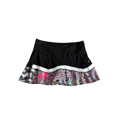 SOFIBELLA Black Ruffle Multicolor Paisley Tennis Pickleball Skort Size Large