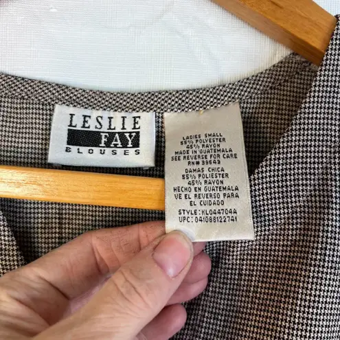 Leslie Fay Houndstooth Button Down Vest Sleeveless Brown Vintage Size Small
