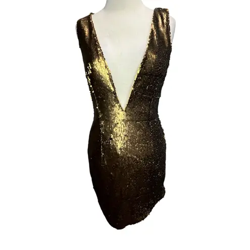 NBD  Dinara Mini Dress Womens S Gold Sequin Asymmetrical Sparkly Night Out Party