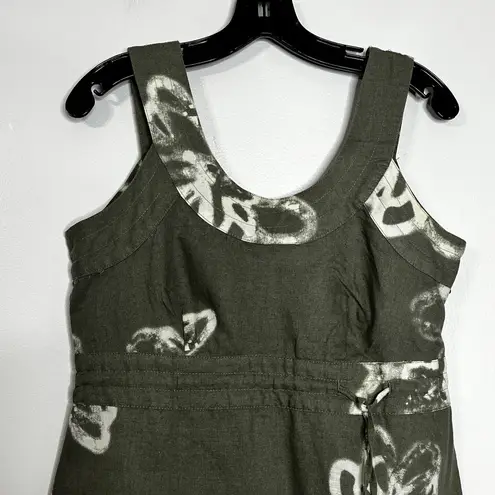 Lole ' Khaki Green Tie Dye Flowers Sleeveless Linen Blend Dress Women's Size 6