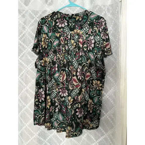 Ava Grace Top 3X Popover Knit Artsy Boho Women S/S Pleated Paisley Forest Fairy Size undefined