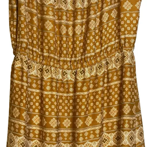 Dress Forum Bohemian Ruffle High-Low Maxi Dress Mustard/Burnt Orange Cream Small