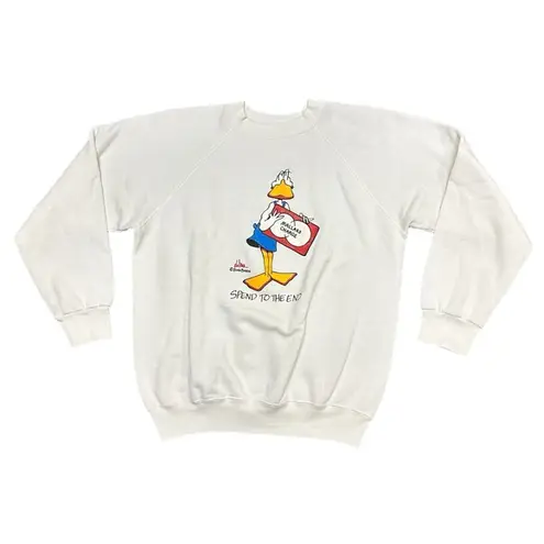 Hanes Vintage 80s John Baron Spend To The End Duck Cartoon Raglan Sweatshirt Size M