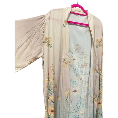 World Market Robe Duster Women S/M Ombre Floral Kimono Boho Bohemian Belted Long Brown Size undefined