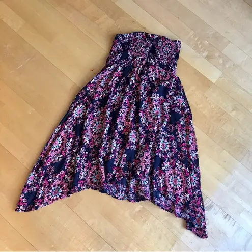 Feathers Strapless Abstract Print Dress, Beach Cover Up, Black, Red, Size M Black Size M