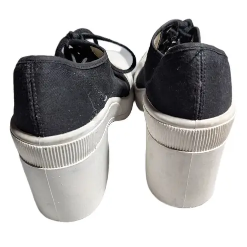 Vtg 1990s Limited Edition Black Canvas Bumper Toe Chunky Heel Sneakers Sz 10