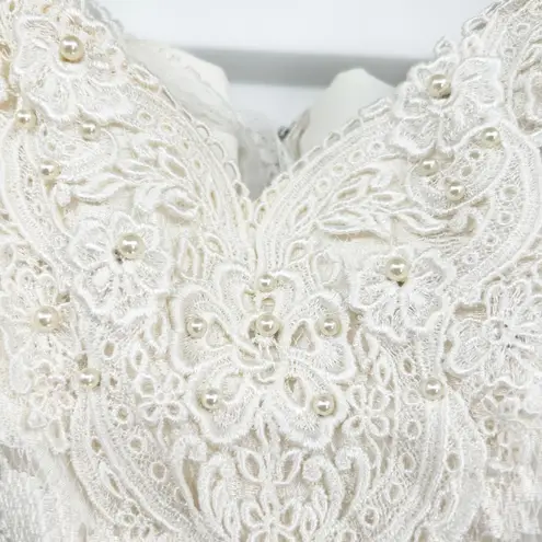 Betsy and Adam Womens Vintage 80s Ivory Lace Bridal Prom Formal Dress Size 16