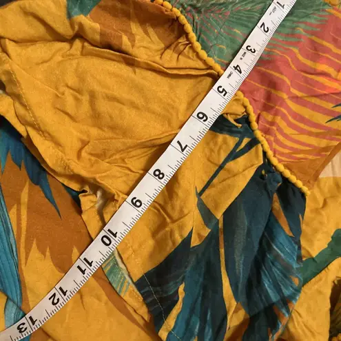 Womens Tropical Flared Sleeves Tunic Small Pom Pom Resort Flower Beach Brazil Yellow