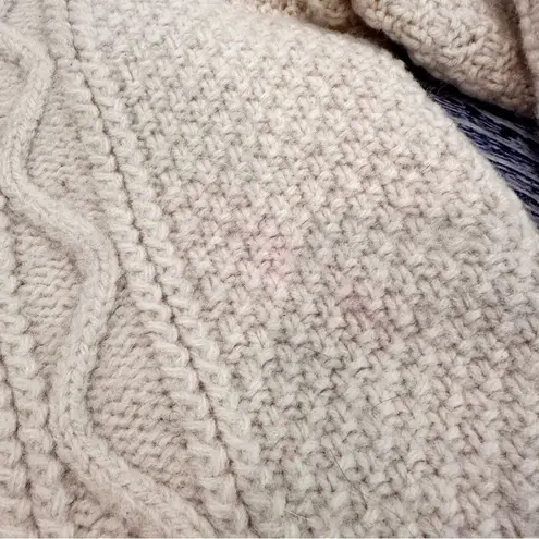 Vintage Wool Fisherman Cable Knit Beige Sweater Size M