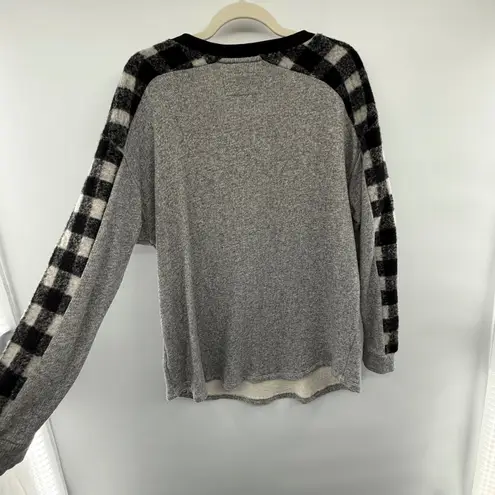Ruff Hewn Women's 2X Gray Plaid Wool Blend V-Neck Pullover Sweater Plus Size