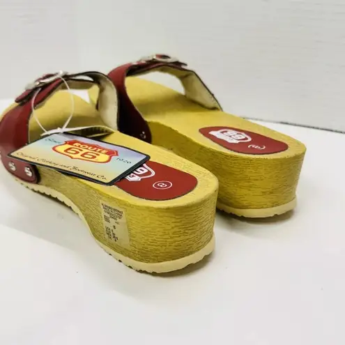 Route 66 Red Single Strappy Slip On Wooden Sandals, Size 8 Chunky Boho