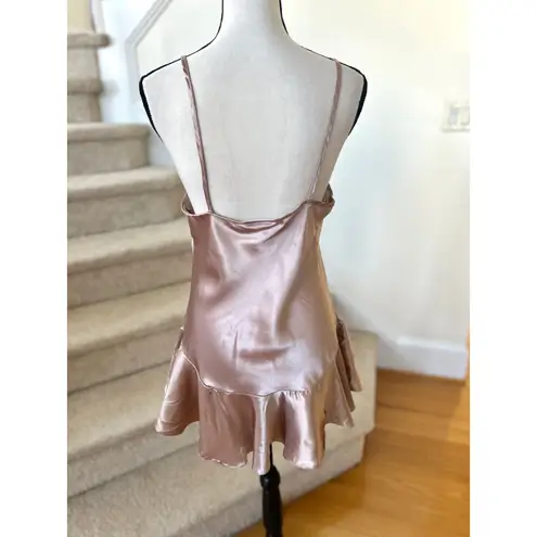Vintage 90s Light Pink Mauve Satin Flutter Hem Slip Mini Dress Size M