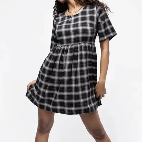 Disturbia Billie Check Mini Smock Dress Black Plaid Flannel Grunge Goth Punk Size 2