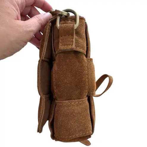 Viola Castellani Genuine Leather Cassette Bag Brown Woven Suede Crossbody Italy