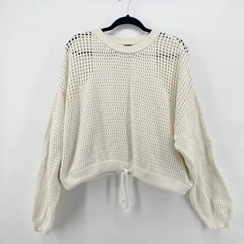 Sweaty Betty Tides High Open Weave Cream Knit Drawstring Pullover Sweater SZ XL