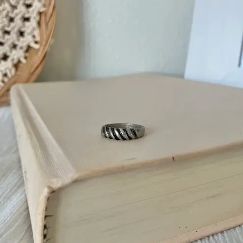 Silver Black Zebra Stripe Neutral Ring Band “Bindi” Twisted Masculine Grunge Jewelry