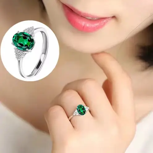 Women's Adjustable Green Crystal Emerald Ring