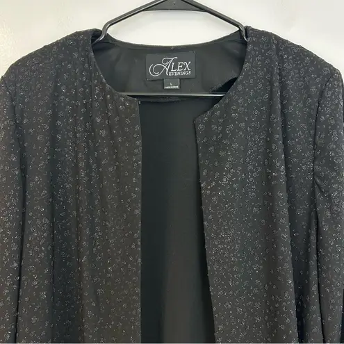 Alex Evenings Black Open Front Glitter Evening Jacket Size Large