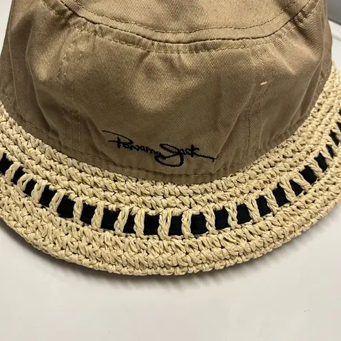 Panama Jack  Tan and Cream Protective Bucket Hat with Raffia Ribbon Rim OSFM