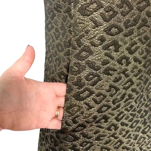 Tibi Metallic Leopard Polka Dot Pocket Sleeveless Sheath Dress Gold Black 2