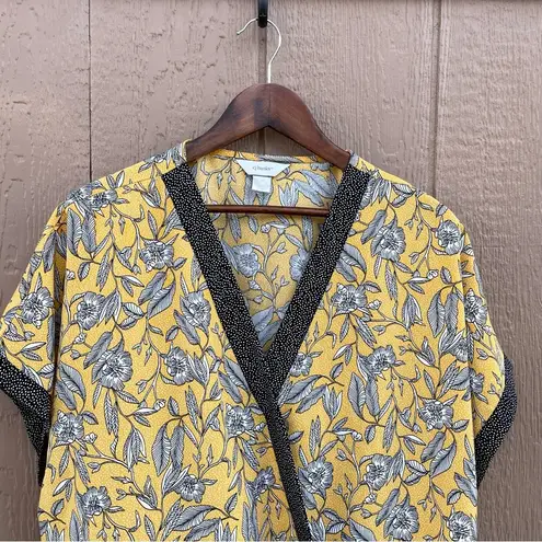 cj banks  Womens Shirt Blouse Yellow Floral Faux Wrap Short Sleeve Plus Size 1X