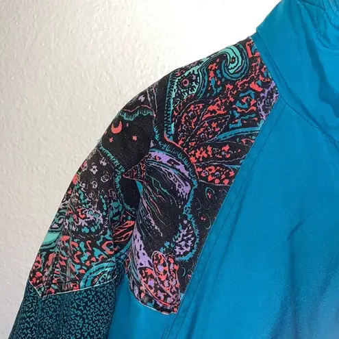 80s Vintage Womens Coat Jacket XL Teal Retro Artsy Gorpcore Colorful Multicolor