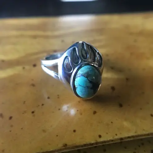 Blue Moon Turquoise Sterling Silver Bear Paw Ring Size 7