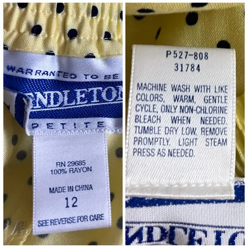 Pendleton Vintage 2 Piece Skirt Blouse Set Yellow Polka Dot Women’s Size 12/14P