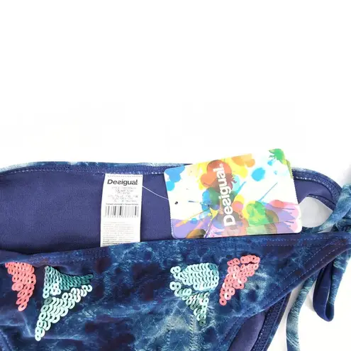 Desigual Eloise Multicolored Sequin Side Tie Pink Tassels Bikini Swim Bottom - L