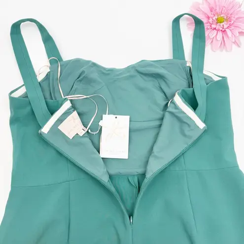 Gal Meets Glam Collection Nicole Sweetheart Square Neck Jumpsuit Green Wide Leg