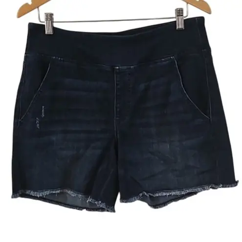 Belle by Kim Gravel Women’s Denim Shorts Size 12 Dark Wash Raw Hem NWOT Blue