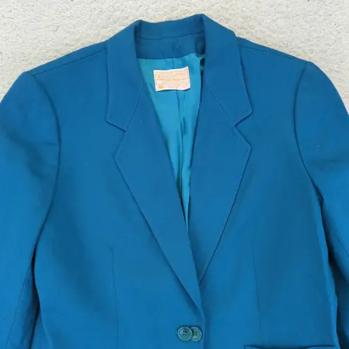 Pendleton Vintage Women's Teal Blue Wool Blazer Jacket Size 12 One Button Career