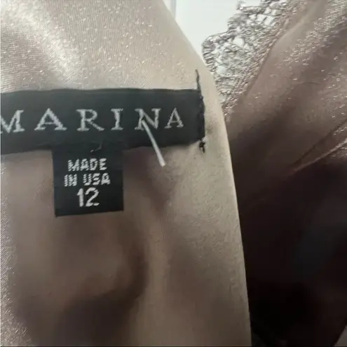 Marina Dress Scalloped Edges with Lace Overlay, Taupe, New with Tags Size 12