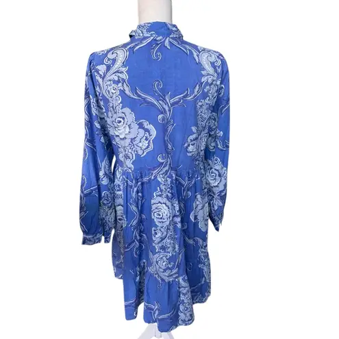 Ro's Garden Romy Floral Cotton Tiered Minidress L Blue Size L