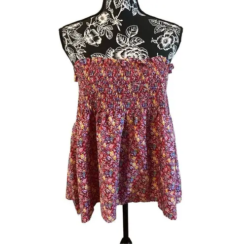 Versatile Floral Skirt Tube Top Everyday Boho Casual Summer Bohemian Red Size M
