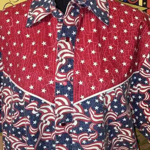 American Vintage Vintage women’s handmade snap button American Flag western shirt large