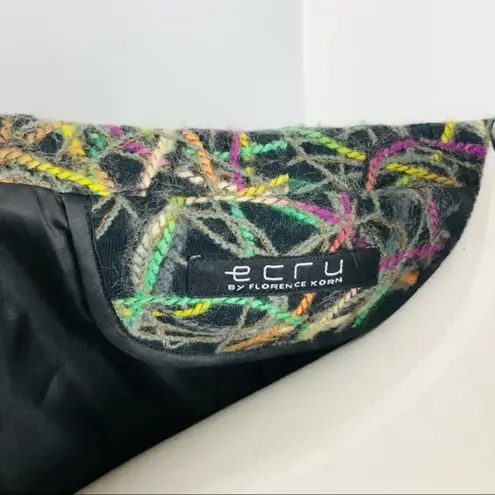 Ecru by Florence Korn Multicolored Yarn Scribbles Fitted Pea Coat Jacket Sz 6