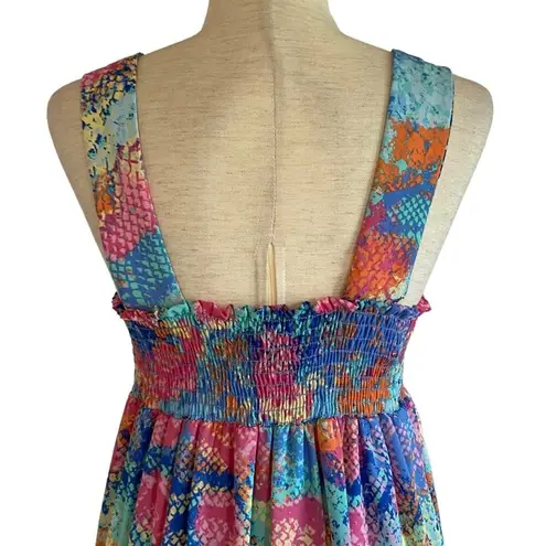 Adrienne Multicolor Snakeskin Tiered Mini Dress Size Small NWT Bright Cute Fun
