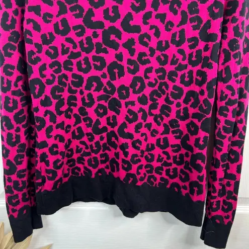 CeCe Women's Pink & Black Leopard Print Pullover Sweater with Bow Size XS Cotton