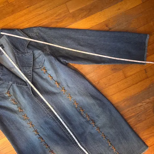 Baccini Denim Duster Coat 14W Blue Jean Jacket Lace Up Western Fringe