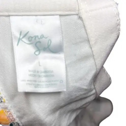 Kona Sol White Floral Swimsuit Ruffle Shoulder Detail Women's Large