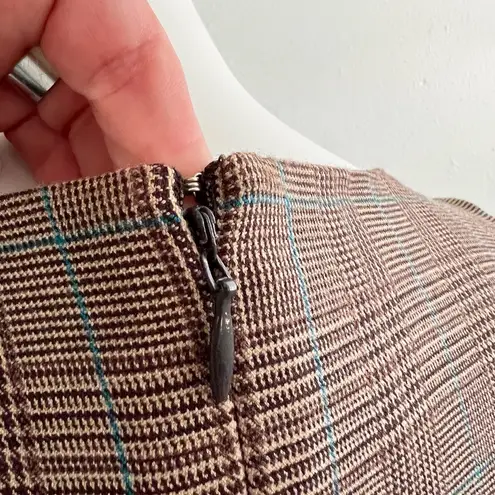 Apostrophe Plaid Stretchy Sheath Dress Brown Blue Size 4 Sleeveless