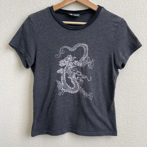 Bobby Jack Vintage Y2K Dark Grey Glitter Chinese Dragon Short Sleeve Graphic Tee