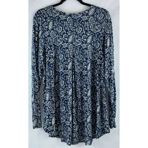 Leo & Nicole Womens Long Sleeve Top Paisley Print Blue Cream Size L
