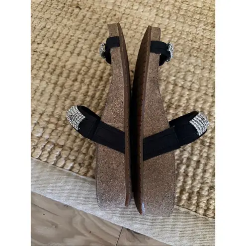 Mephisto Helen Spark Sandals 38 Black Rhinestone Cork Wedge Comfort Slides Size 7.5