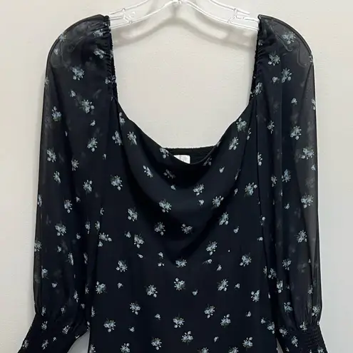 Wilfred Emmylou Mini Dress Puff Sleeve Forget Me Not Floral Black Size 4