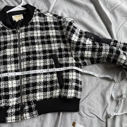 Maeve Anthropologie Plaid Tweed Bomber Jacket M Crop Black White Academia Boho